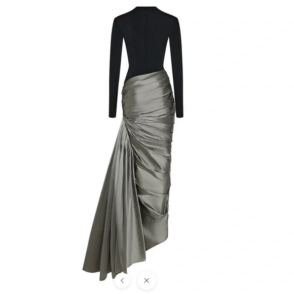 RASARIO: Designer Black and Silver draped silk-blend maxi gown - Picture 8 of 8